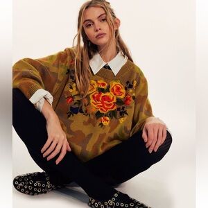 Free People Rose Camo Sweater (Rare)